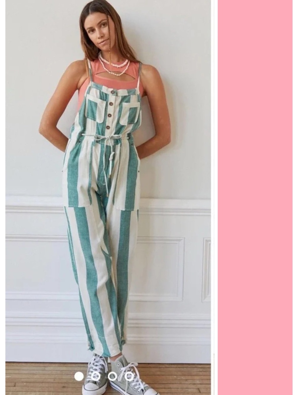 Urban Outfitters BDG Bailey Linen Overalls in Green And White Stripe Size S EUC